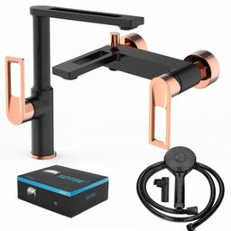 SOTBE LOFT SVART GOLD bateria wannowa ścienna + wysoka bateria umywalkowa ROSE GOLD