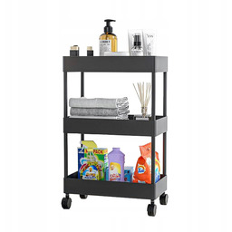 Półka Łazienkowa Kuchenna Szafka Mobilna Regał Kółka 3 poziomy Czarna