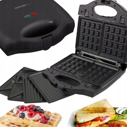 Opiekacz do kanapek Gofrownica Grill 3w1 Wymienne Płytki toster Czarny 700W