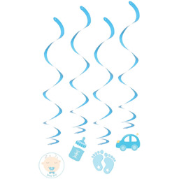 Dekoracje wiszące świderki na Baby Shower błękitne - 60 cm - 4 szt.