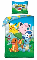 Halantex Pościel bawełniana 140x200 Pokemon niebieska kolorowa poszewka 70x90 H2
