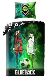 Halantex Pościel bawełniana 140x200 Blue Lock piłki zielona czarna poszewka 70x90 H2