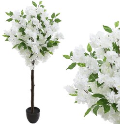 SZTUCZNE DRZEWKO Z BIAŁYMI KWIATAMI WIŚMI I LIŚĆMI SZTUCZNE KWIATY 130 CM