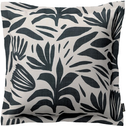 Poszewka Mona na poduszkę, roślinny grafitowy motyw na kremowym tle, 45 x 45 cm, Botanic Viscose