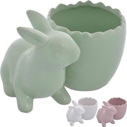 FIGURKA CERAMICZNA ZAJĄCZEK Z DONICZKĄ H-12 CM