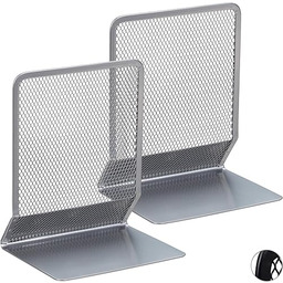 Relaxdays, srebrna podpórka do książek, 2-częściowy zestaw, książki, DVD, czasopisma, stabilny kąt książki wys. x szer. x gł.: ok. 16,5 x 13 x 10,5 cm, standard