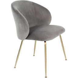 Krzesło Ganta do jadalni, tapicerowane, walurowe, szare na złotych nóżkach