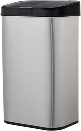 Amazon Basics Prostokątny kosz na śmieci ze stali nierdzewnej o pojemności 60 l, z czujnikiem ruchu, czarny/srebrny