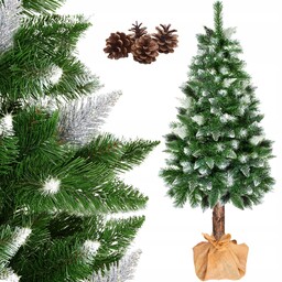 Choinka Sztuczna 220 cm Na Pniu Piękna Sosna Diamentowa Gęsta Ośnieżona