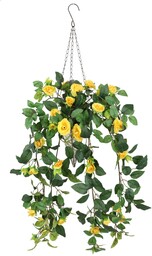 Flair Flower Sztuczna róża 80 cm z metalowym koszem i zawieszeniem, żółta