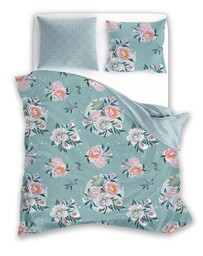 Faro Pościel bawełniana 160x200 Flovery 007 kwiaty miętowa różowa 23