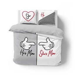 Detexpol Pościel bawełniana 160x200 He s Mine She s Mine szara biała 4103 A Holland 129