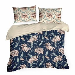 Eurofirany Pościel satynowa 140x200 Nika 49 granatowa liście