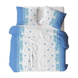 Karo Pościel z kory 140x200 wzór 137/2 Kwiatki Niebiesko-Białe na guziki 100% bawełna gruba