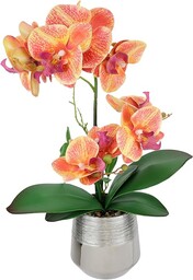 Sztuczny kwiat Phalaenopsis orchidea z liśćmi w doniczce, 42 cm, sztuczna roślina, sztuczna roślina, dekoracja weselna, jedwabny kwiat, prawdziwy dotyk, dekoracyjny sztuczny kwiat z doniczką