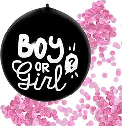 Boland 53256 - Balon konfetti z lateksu, chłopców lub dziewczynek, średnica do 60 cm, czarno-biały, wypełniony konfetti w kolorze różowym i różowym, balon, dekoracja, impreza baby shower