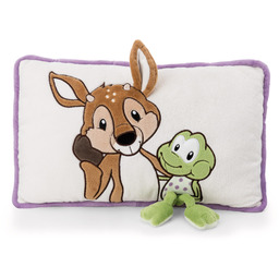 NICI 62282 Pluszowa poduszka, jeleń René Roebuck i żaba Fridolin Frog, puszysta poduszka do przytulania dla dzieci i dorosłych, idealna do domu, przedszkola lub na podróż, 43 x 25 cm, biała