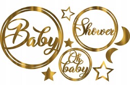 Zestaw dekoracji baner koło BABY SHOWER OH BABY ZŁOTY dekoracje narodziny