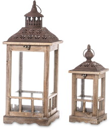 Latarnia drewniana ogrodowa lampion komplet brązowy 2szt 57/36 cm 74244