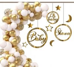 Balony dekoracje balonowe banner BABY SHOWER łuk KOŁO ZŁOTO BANER złoty