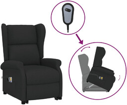 Podnoszony Fotel Masujący, Czarna, Tkanina
