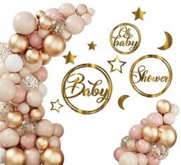 Balony dekoracje balonowe banner BABY SHOWER łuk KOŁO dziki róż BANER złoty