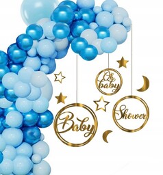 Balony dekoracje balonowe banner BABY SHOWER łuk KOŁO NIEBIESKI BANER złoty