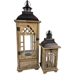 Lampion latarnia drewniana komplet 2 szt jasny brąz 73/43 19AW0365
