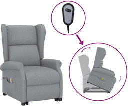 Podnoszony Fotel Masujący, Jasnoszary, Tkanina
