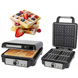 Gofrownica 1200W Na 4 Duże Gofry Regulacja Temperatury Mocna Niewyciekająca