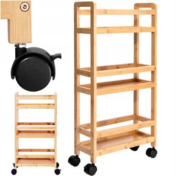 Półka Łazienkowa Kuchenna Szafka Na Kółkach Regał Bambusowy 3 Poziomy Wąski