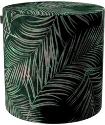 Puf Barrel, liscie na zielonym tle , ø40, wys. 40 cm, Velvet