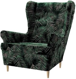 Pokrowiec na fotel Strandmon, liscie na zielonym tle , 82x100x101cm, Velvet