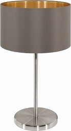 EGLO lampa stołowa Maserlo, 1-punktowa tekstylna lampa stołowa, lampka nocna wykonana ze stali i materiału, kolor: matowy nikiel, cappuccino, złoty, gniazdo: E27, w zestawie przełącznik