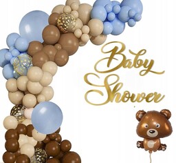 BALONY ŁUK dekoracje MIŚ baner BABY SHOWER ZŁOTY