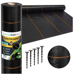 Agrotkanina 1,1x50m gruba 90g agrowłóknina czarna UV3% antychwastowa +kołki