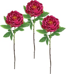 Flair Flower Sztuczny kwiat, róża, piwonie, gałązka, pojedynczy kwiat, łodyga, florystyka, sztuczne kwiaty, dodatek do sztucznych bukietów i bukietów dekoracyjnych, zestaw 3 szt., ciemnoróżowe