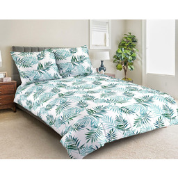 Matex Pościel satynowa 160x200 palmy liście biała zielona 07A Premium