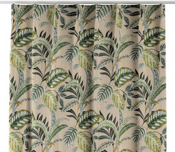 Zasłona na haczykach flex pojedynczych, oliwkowo-zielone liście na lnianym tle, Flowers