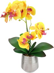 Sztuczny kwiat Phalaenopsis orchidea z liśćmi w doniczce, 42 cm, sztuczna roślina, sztuczna roślina, dekoracja weselna, jedwabny kwiat, prawdziwy dotyk, dekoracyjny sztuczny kwiat z doniczką