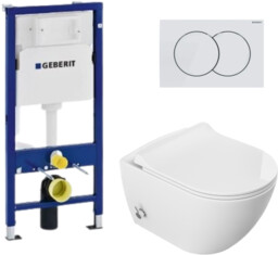Zestaw Geberit miska wc Viba z bidetem i baterią + stelaż + przycisk biały