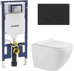 Zestaw Geberit miska wc Zoldo spłukiwanie tornado + stelaż + przycisk czarny mat
