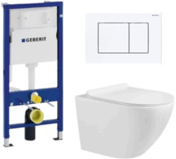 Zestaw Geberit miska wc Zoldo spłukiwanie tornado + stelaż + przycisk biały