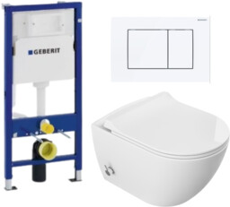 Zestaw Geberit miska wc Viba z bidetem i baterią + stelaż + przycisk biały