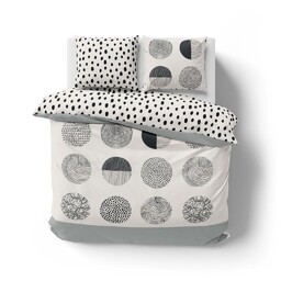 Faro Pościel bawełniana 160x200 Boho Natural 001 kółka biała szara czarna