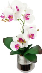 Sztuczny kwiat Phalaenopsis orchidea z liśćmi w doniczce, 42 cm, sztuczna roślina, sztuczna roślina, dekoracja weselna, jedwabny kwiat, prawdziwy dotyk, dekoracyjny sztuczny kwiat z doniczką