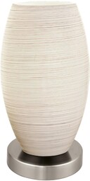 EGLO Lampa stołowa Batista 3, 1-punktowa lampa stołowa, lampka nocna ze stali w kolorze srebrnym, szkło w kolorze białym z technologią wycierania, oprawka E27, w zestawie przełącznik