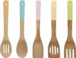 Premier Housewares 0805460 zestaw przyborów kuchennych, pastelowe uchwyty 5 sztuk, bambus, wielokolorowe