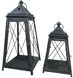 Latarnia metalowa ogrodowa lampion komplet szary 2szt 55/37,5 cm 176324