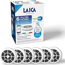 Laica Filtr Fast Disk do butelki z filtrem, opatentowany z węglem aktywnym, 100% Made in Italy, natychmiastowa filtracja, żywotność 1 miesiąc/120 l, 6 sztuk